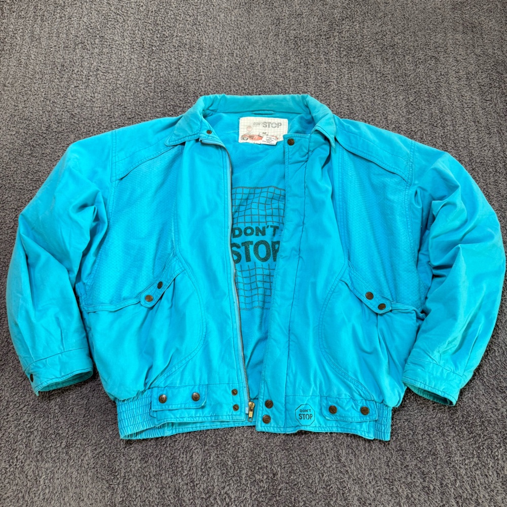 🔥 1980s Cotton Jacket DON’T STOP Aqua Blue Women’s M Hong Kong Retro Vintage 80s